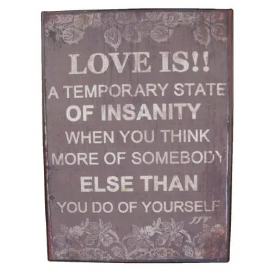 Metal Plaque 'Love Is' 36cm