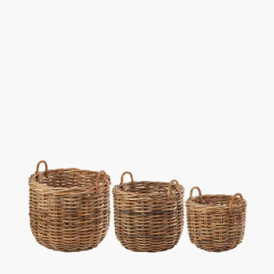 Tobs S 3 Chunky Rattan Round Logs Baskets