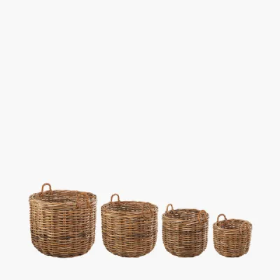 Natural Chunky Rattan Round Log Baskets Set of 4