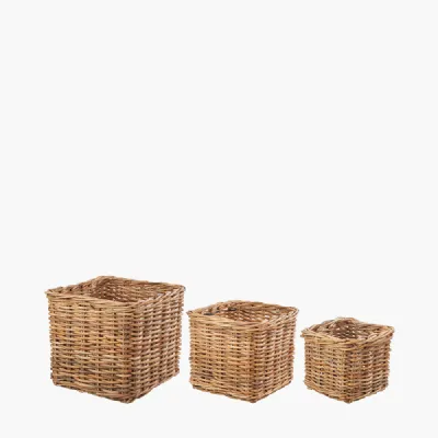 Tobs S 3 Chunky Natural Rattan Square Log Baskets