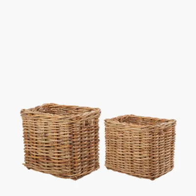Tobs S 2 Chunky Natural Rattan Square Log Baskets