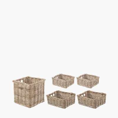 Tobs S 5 Grey Kubu Rattan Rectangular Storage Baskets