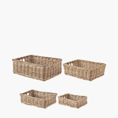 Tobs S 4 Grey Kubu Rattan Rectangular Storage Trays