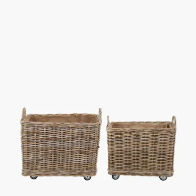 Tobs S 2 Grey Kubu Rattan Rectangular Wheeled Logs Baskets
