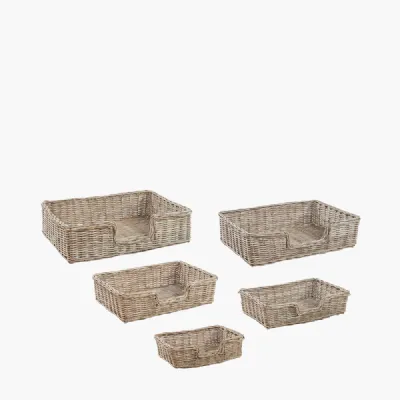 Grey Kubu Rattan Basket Dog Beds Set of 5