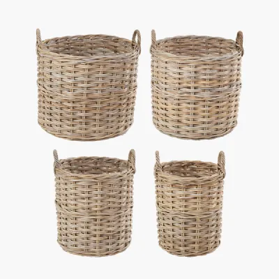 Tobs S 4 Grey Kubu Rattan Tall Round Storage Baskets