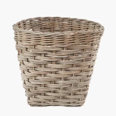 Tobs Grey Kubu Rattan Round Storage Basket with Square Base