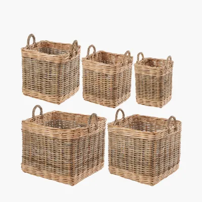 Tobs S 5 Grey and White Kubu Rattan Square Storage Baskets