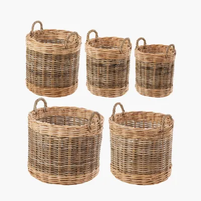 Tobs S 5 Grey and White Kubu Rattan Round Storage Baskets