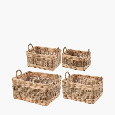Tobs S 4 Grey and White Kubu Rattan Rectangular Storage Baskets