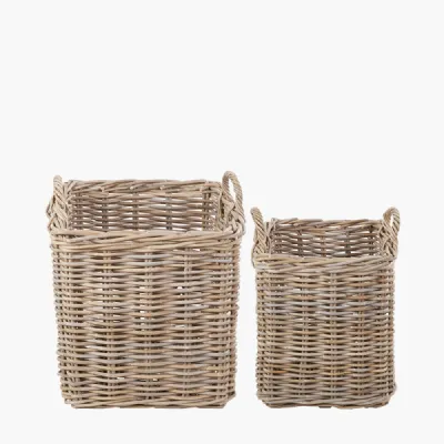 Tobs S 2 Grey Rattan Square Log Baskets