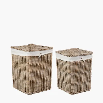 Tobs S 2 Grey Kubu Rattan Square Linen Baskets