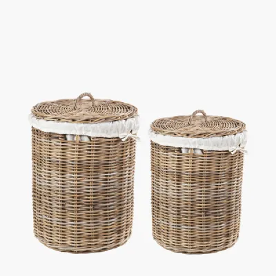 Tobs S 2 Grey Kubu Rattan Round Linen Baskets