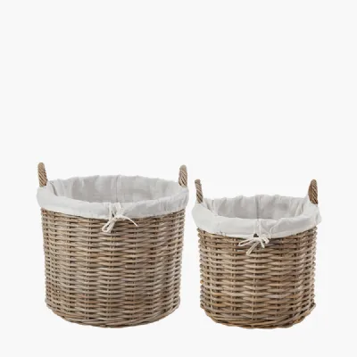Tobs S 2 Grey Kubu Rattan Lined Round Log Baskets