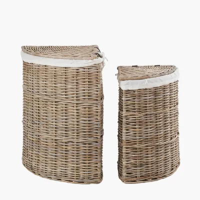 Tobs S 2 Grey Kubu Rattan Lined Corner Linen Baskets