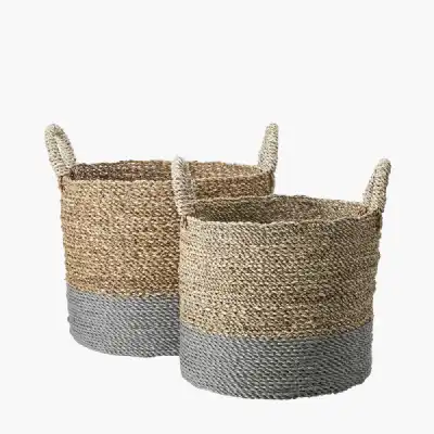 S 2 Banana Leaf Two Tone Grey Baskets