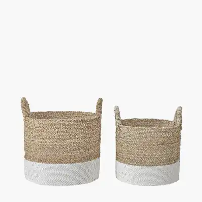 S 2 Banana Leaf Two Tone White Baskets