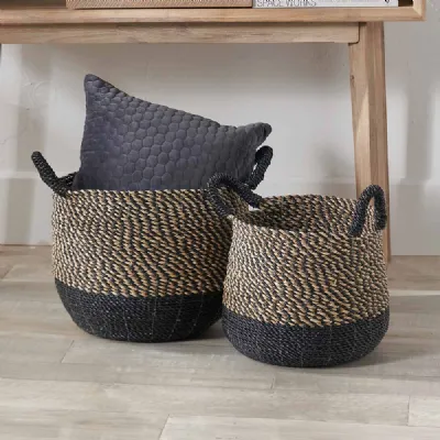 Seagrass Natural and Black Round Handled Baskets