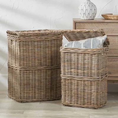 Natural Wicker Laundry Hamper Set 2 Piece