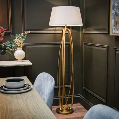Brass Metal Rings Floor Lamp with Taupe Shade