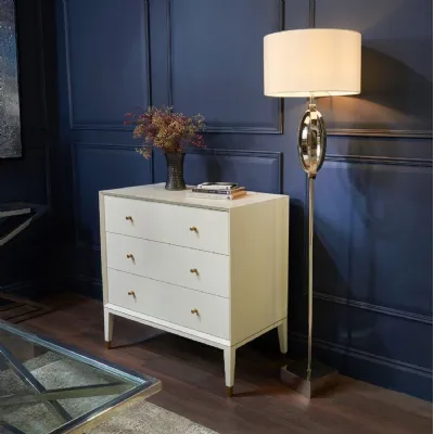 Nickel Slender Base Rises Floor Lamp with White Shade