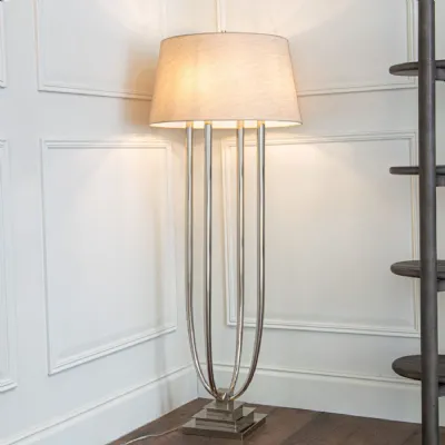 Nickel Metal Architectural Design Floor Lamp Taupe Shade
