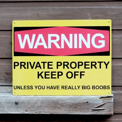 Warning Big Boobs Metal Sign 41cm