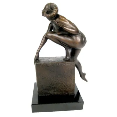 Foundry Cast Bronze Devil Woman Sculpture On Marble Base 27cm