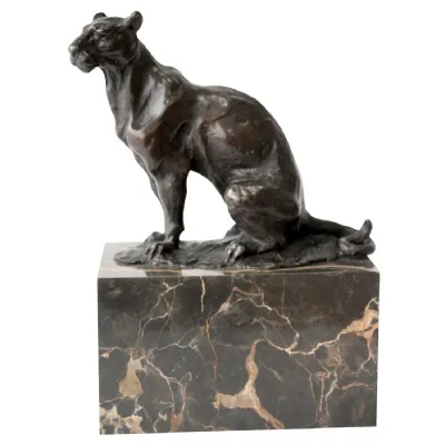 Lioness Bronze Sculpture On Marble Base 18cm