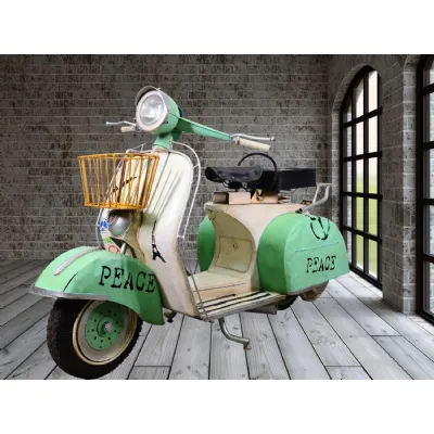 White Green Tin Scooter Motorcycle with Vintage Finish