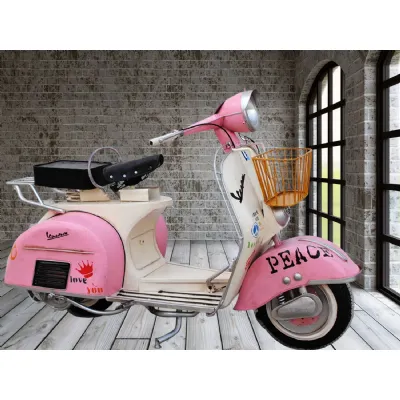 White Pink Tin Scooter Motorcycle with Vintage Finish