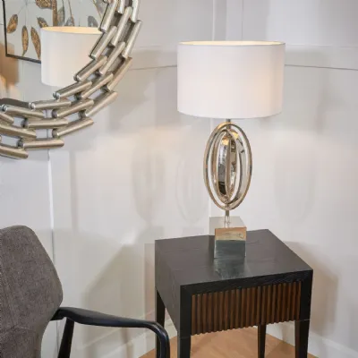 Nickel Metal Table Lamp with White Shade
