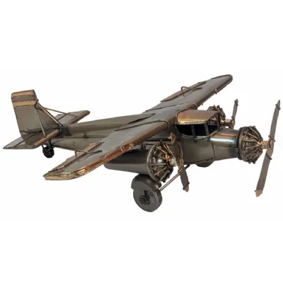 Vintage 3 Engine Plane Polished Metal 33cm