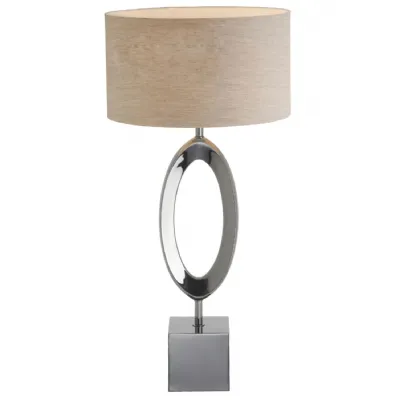Smoked Nickel Metal Hole Design Table Lamp Grey Fabric Shade