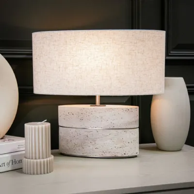Nickel Natural Travertine Table Lamp with Oval Shade