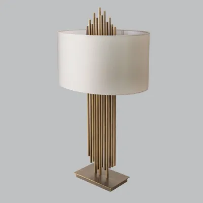 Brass Metal Pipe Based Table Lamp with Cream Shade