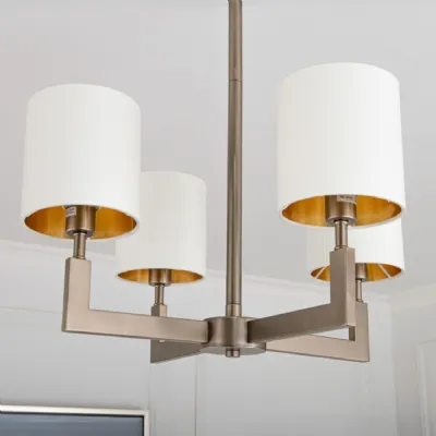 Bronze Metal 4 Arm Chandelier with Linen Shades