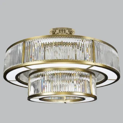 Antique Brass Metal and Crystal Two Tier Chandelier
