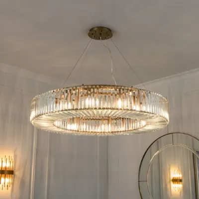 Crystal Dazzling Rods Round Chandelier with Bronze Accent