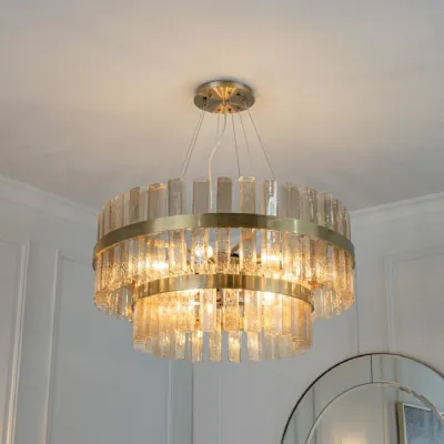 Glass Two Tier Design Chandelier with Brass Accent