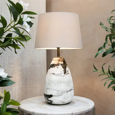 Off White and Dark Bronze Marble Table Lamp Base Only