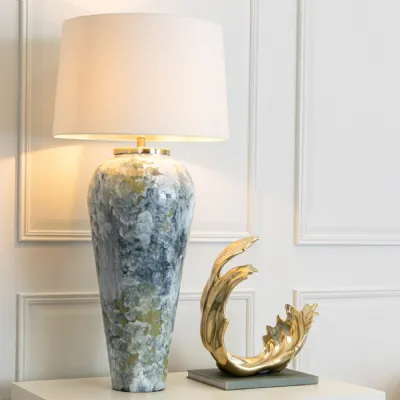 Blue Gloss Enamel Table Lamp Base Only Antique Brass Holder