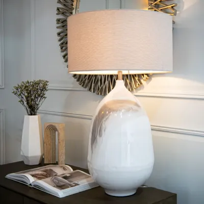 Cream Gloss Enamel Tapered Table Lamp with Beige Shade