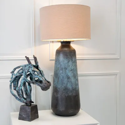 Coastal Inspired Bronze Metal Table Lamp with Beige Shade