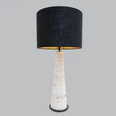 Natural Travertine Table Lamp with Black Linen Shade