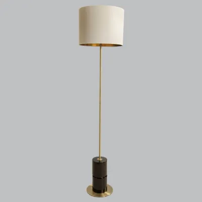 Black Marble and Brased Based Floor Lamp with Opal Shade