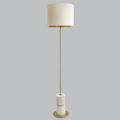 White Marble and Brased Based Floor Lamp with Opal Shade
