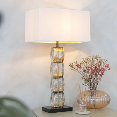 Glass Textured Stacked Design Table Lamp with Cream Shade