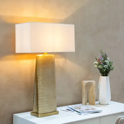 Brass Texture Ceramic Base Table Lamp with Cream Shade