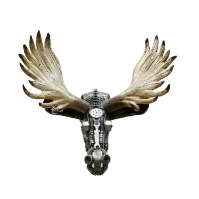 Industrial Mechanical Style Deer Head Wall Sculpture with Antlers